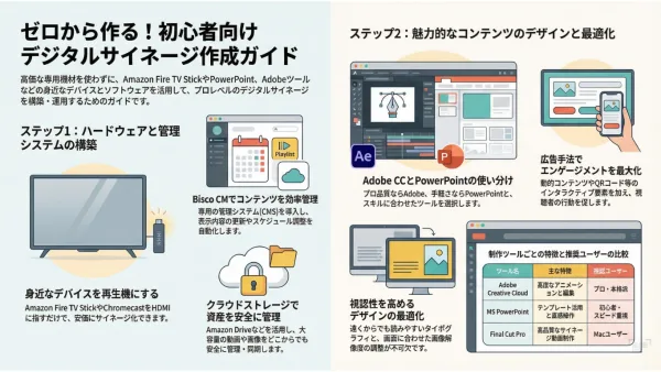 費用対効果を最大化するデジタルサイネージ導入計画書：汎用デバイスとプロフェッショナルツールの統合戦略