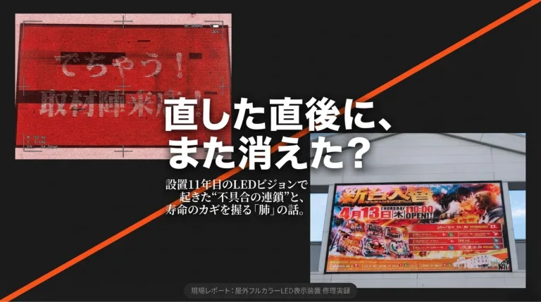 大型LEDビジョン「消えたり点いたり」の正体:11年目の現場から学ぶ予防保全の分岐点 9 1 1