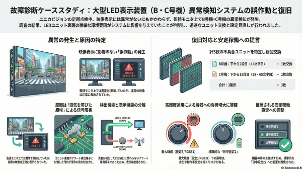 故障診断ケーススタディ：大型LED表示装置（B・C号機）異常検知システムの誤作動と復旧