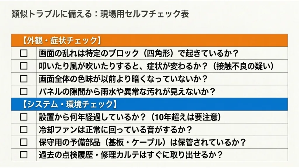 18年稼働した大型LEDビジョンの異変:表示トラブルの裏側に潜む「物理的な寿命」とその対策 11 12